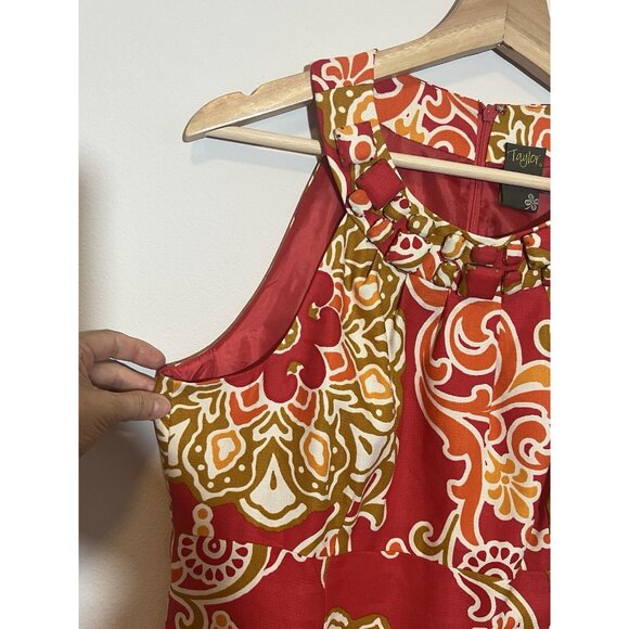 Taylor Women’s Dress Floral Red Sleeveless Silk Linen Halter Neck Lined Zipper - Picture 8 of 13